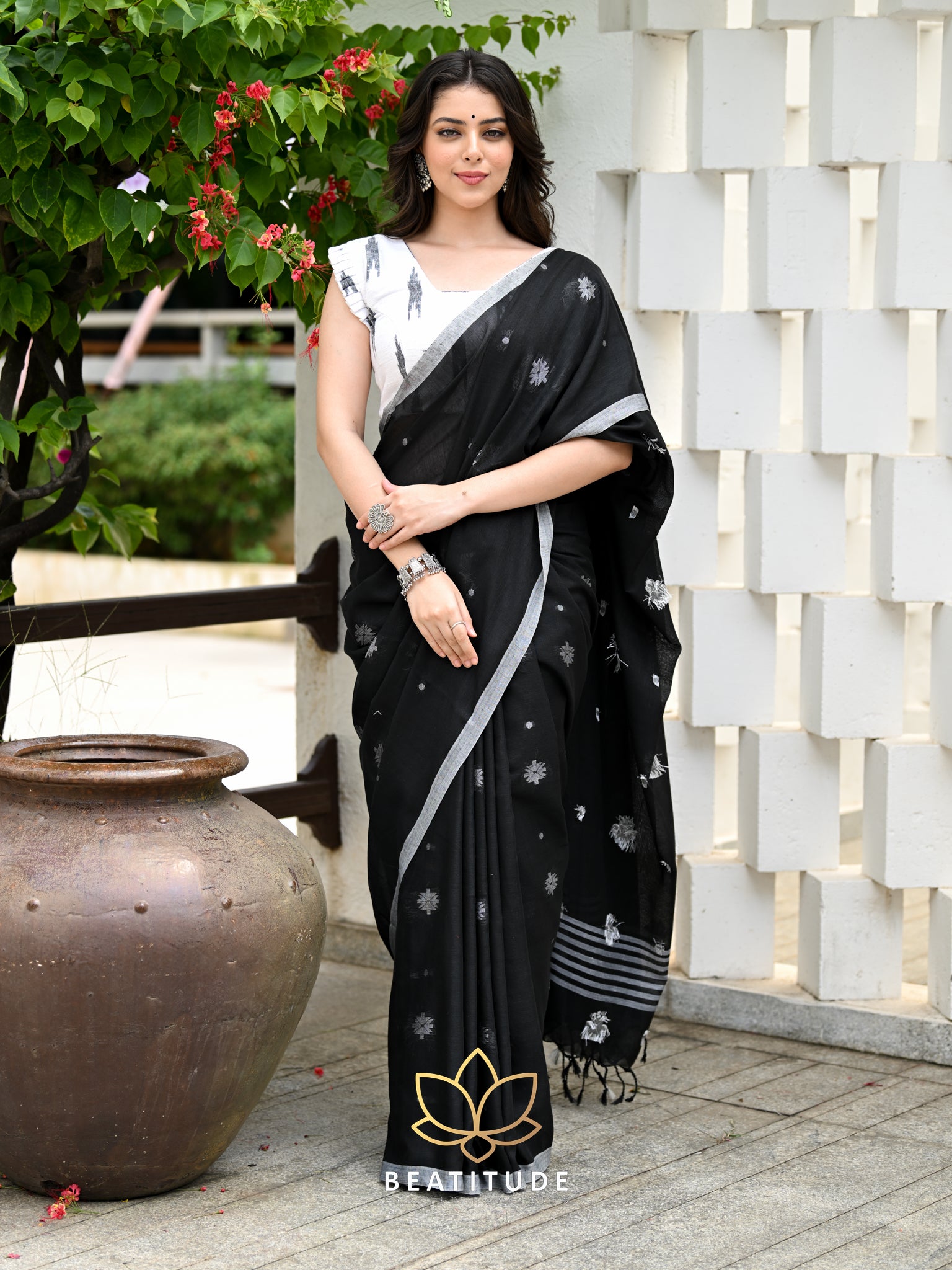 Beautiful Black Silk Saree With Contrast Colored Blouses, Black Silk sar...  | Saree, Silk sarees, Black cotton saree