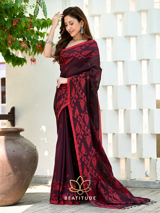 Buy Khadi Maroon Check Saree Online - Premium Quality