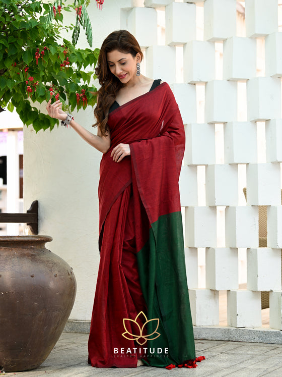 Banarasi Pure Katan Silk Handloom Saree in Maroon : SWZ1239