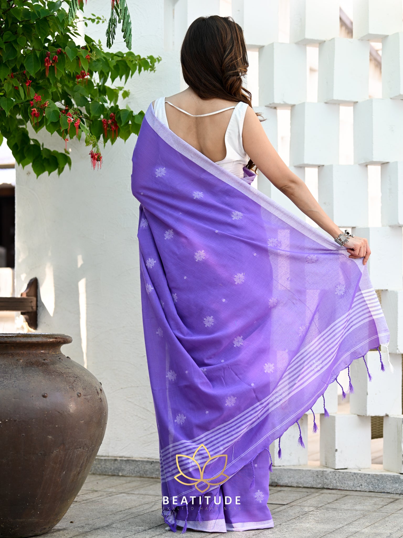 Floral Embroidered Raw Silk Saree-Lavender | Raw silk saree, Party wear  sarees, Cut work blouse