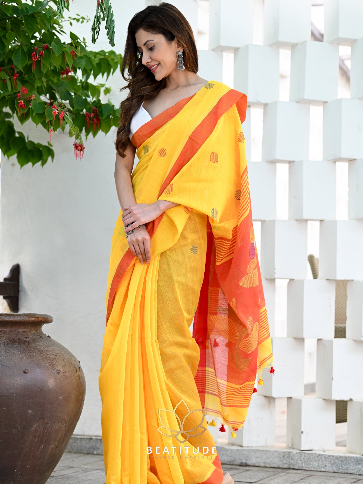 Yellow Handloom Cotton Silk Saree Beatitude