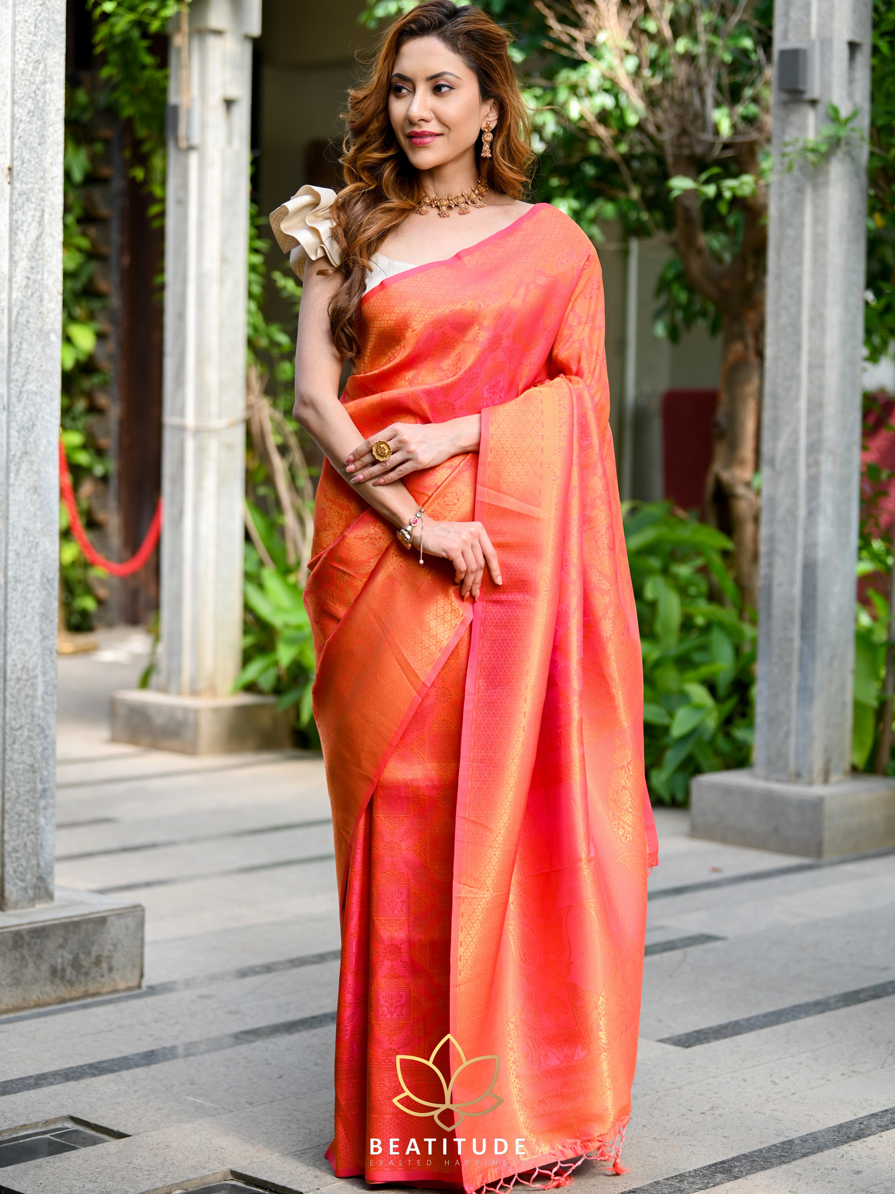 Orange Weaving Silk Banarasi Saree – Leemboodi