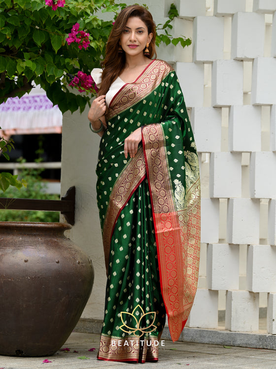 Green Banarasi Chiffon Saree with Designer Blouse – HOLYZARI LLC