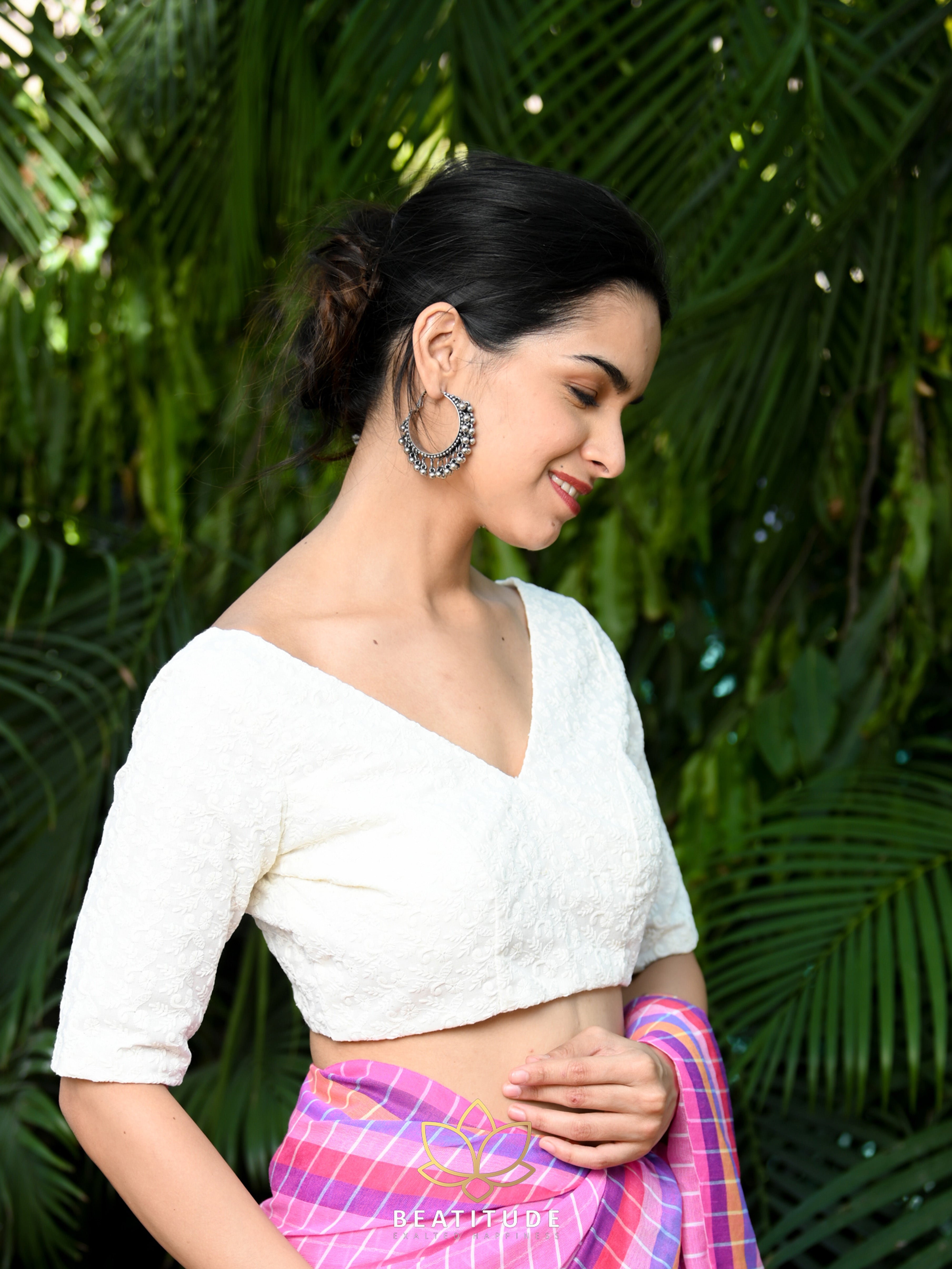 White Embroidered Satin Saree