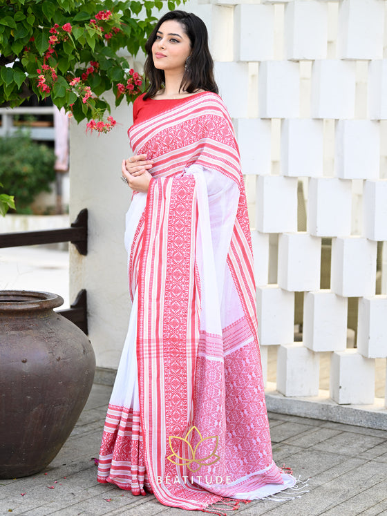 Bengal Handloom Pure Cotton Saree in White : SPN7049