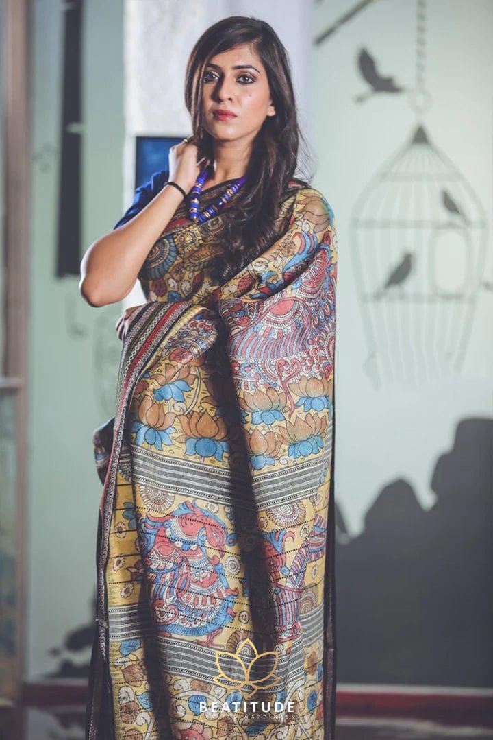 Pen Kalamkari 8639245919 | Kalamkari saree, Tussar silk saree, Silk sarees