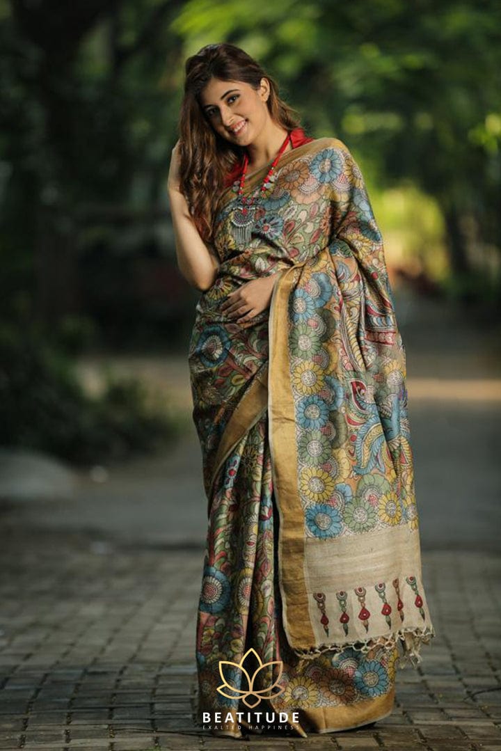 Handpainted Kalamkari Bangalore Silk Saree | PKD 224 – Panjavarnam