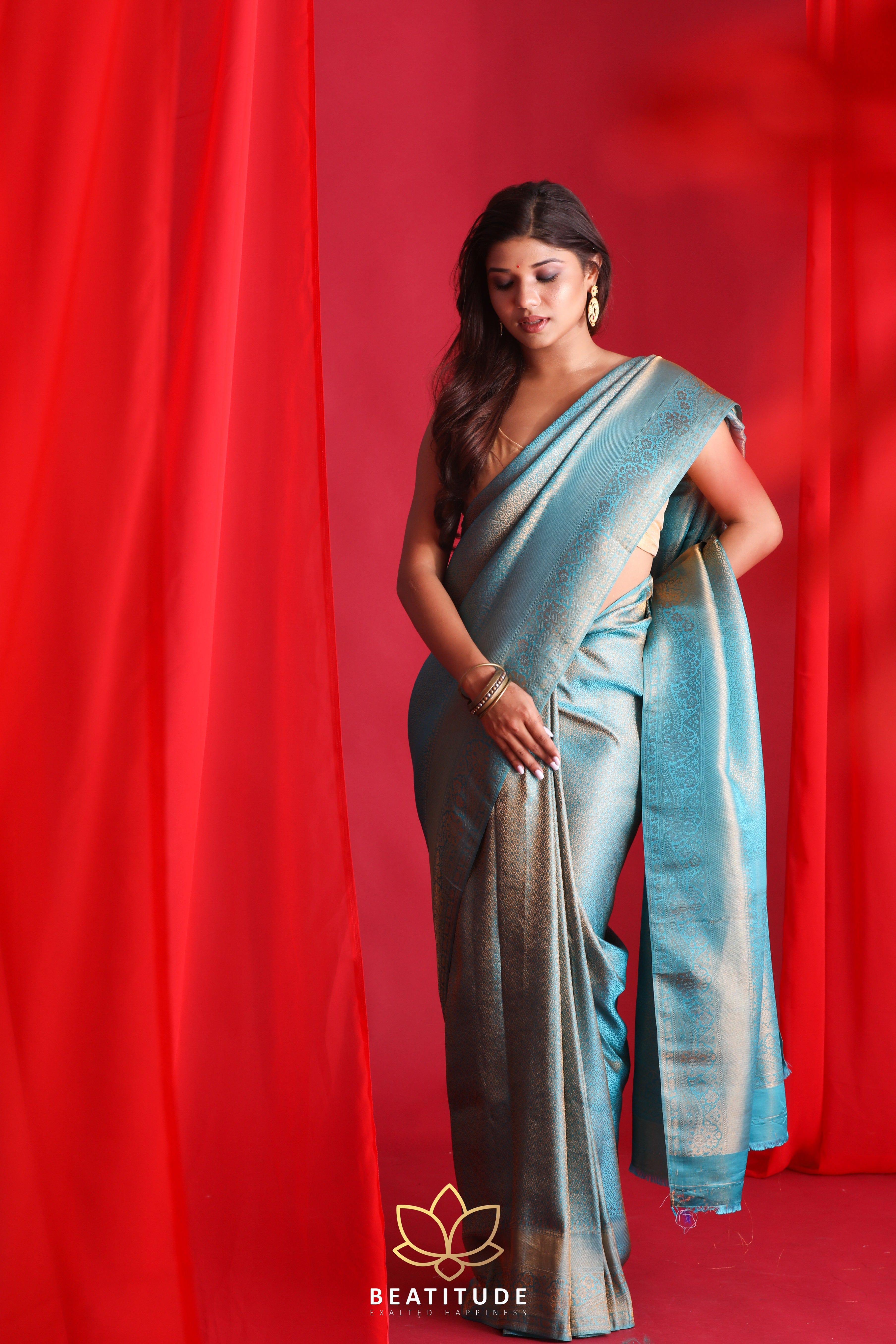 Buy Femiro Fab Women Light Blue Woven Cotton Silk, Pure Silk Kanjivaram  Saree Online at Best Prices in India - JioMart.