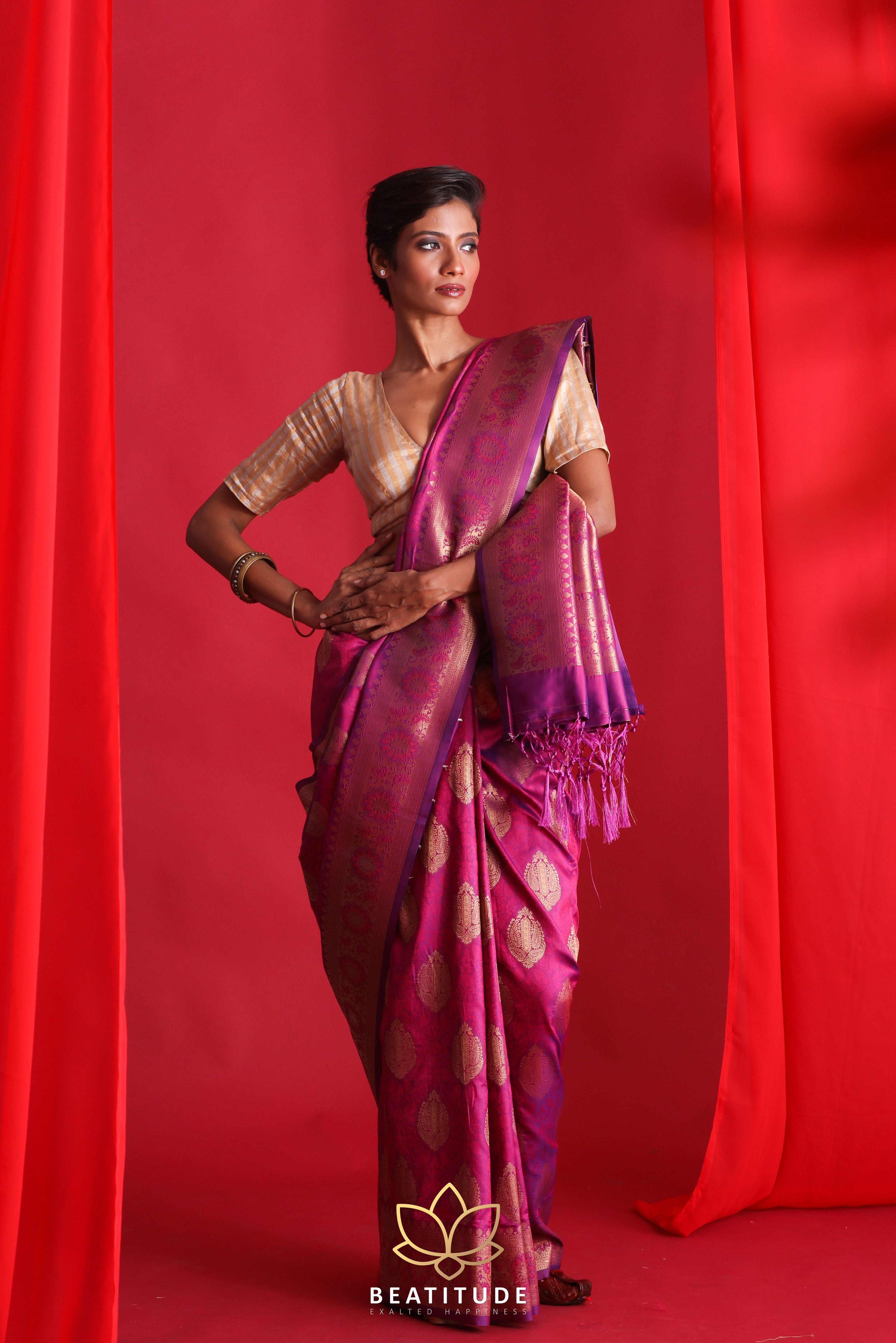 Purple Banarasi Silk With Jari Work Designer Saree - Zakarto