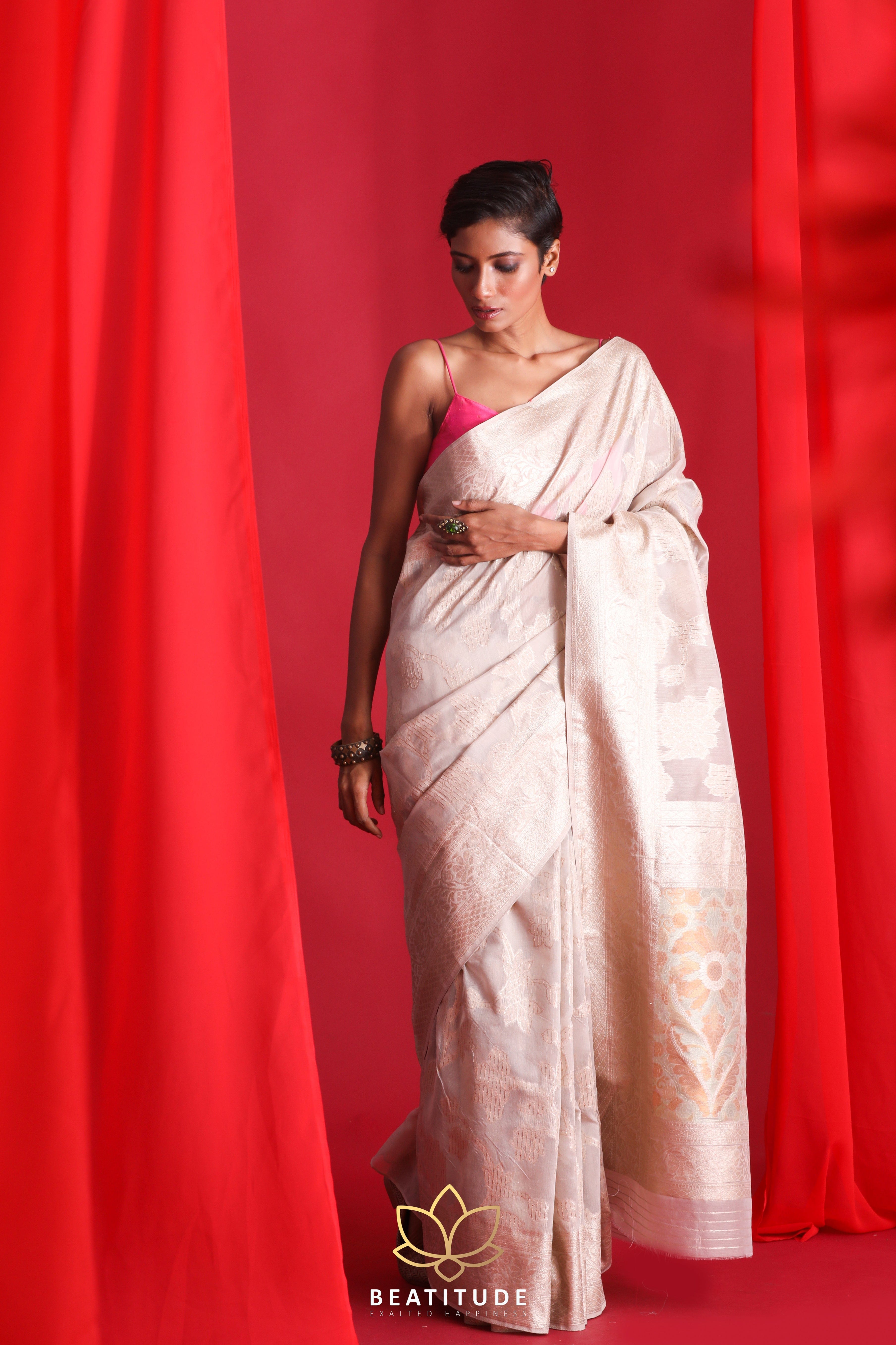 Red Woven Banarasi Silk Saree - Urban Womania