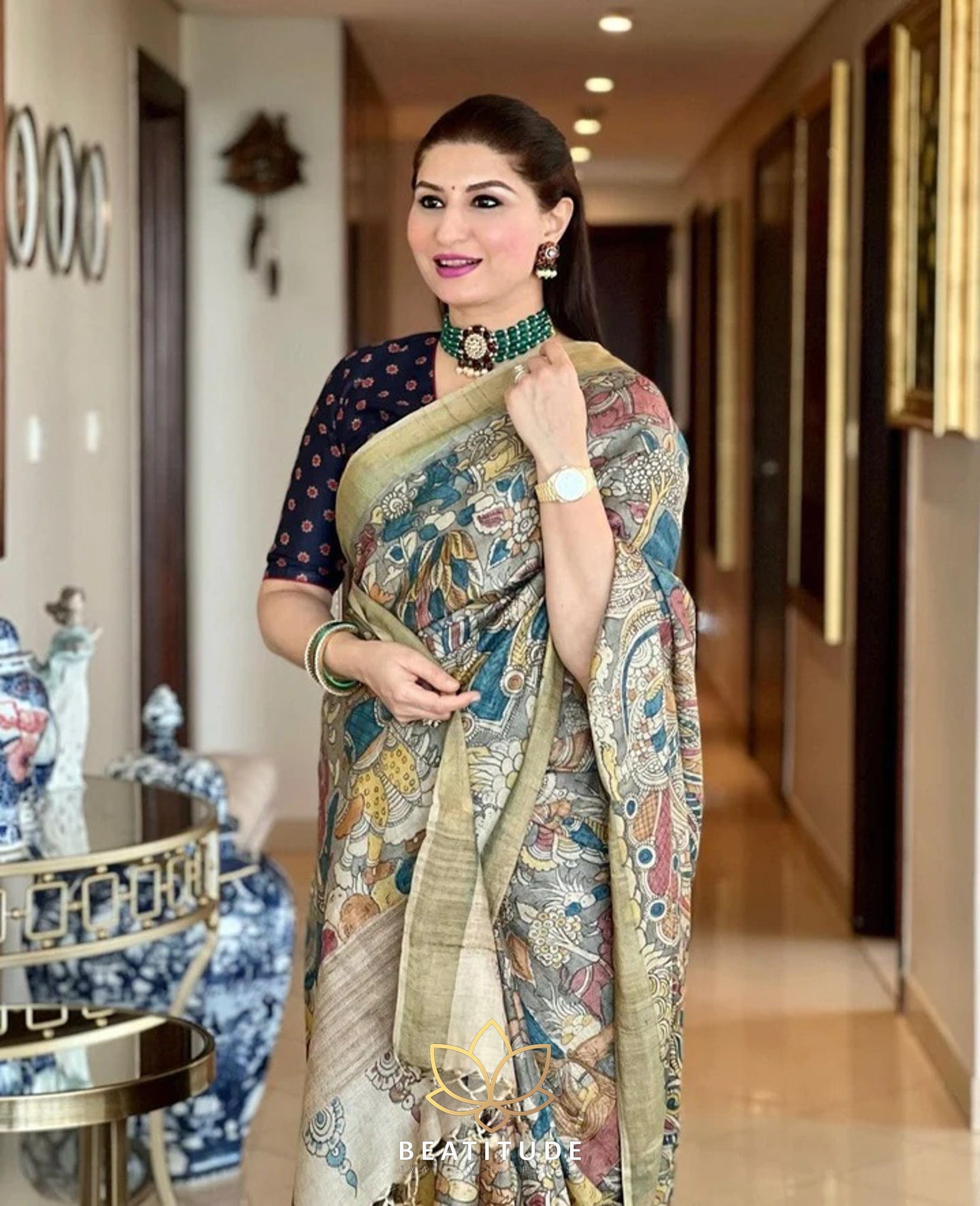 Pure Tussar Silk saree with Pen Kalamkari painting..Zari borders and  beautiful blouse comes with it.. … | Stylish sarees, Elegant saree, Saree  blouse designs latest