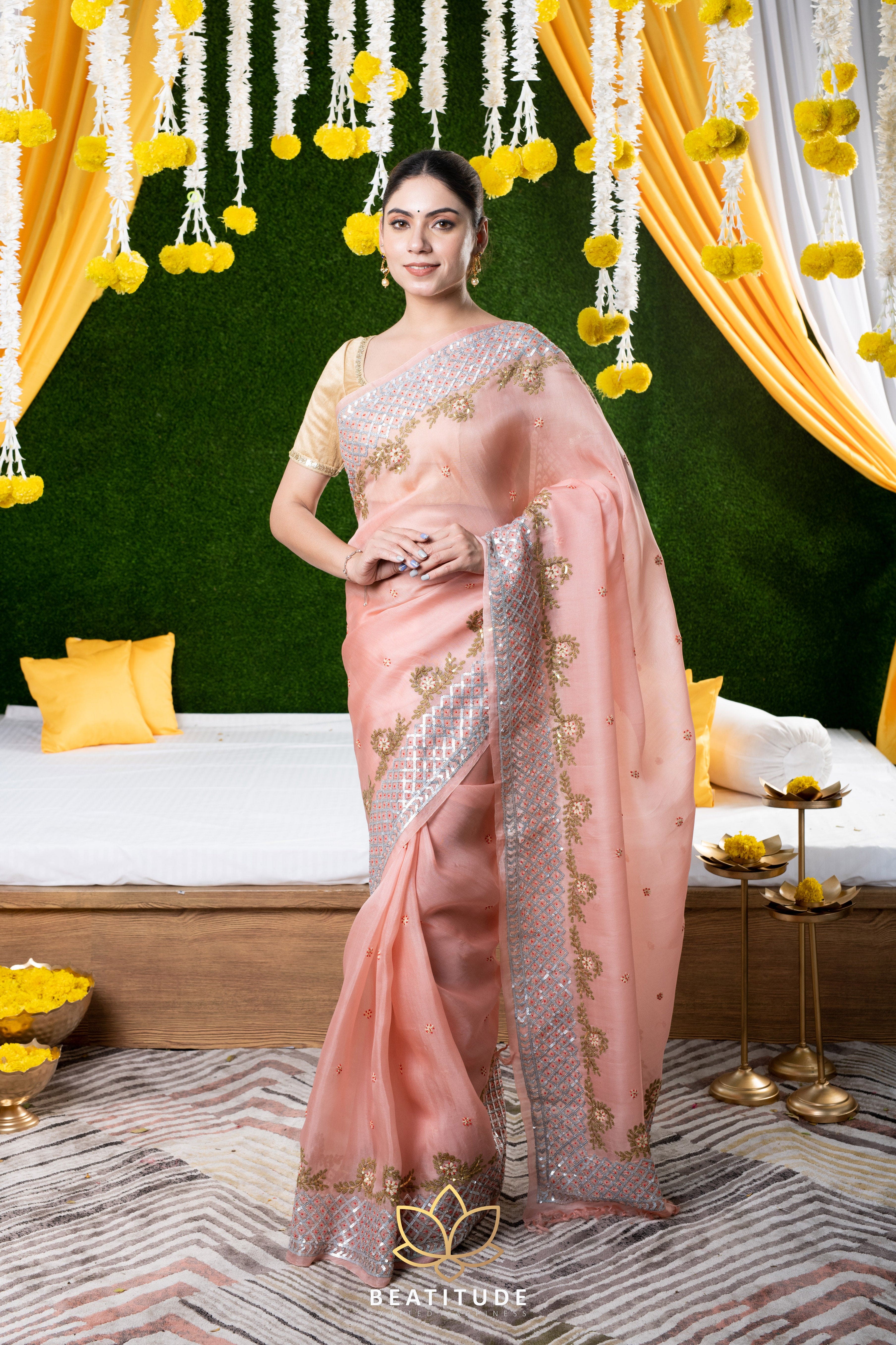 Peach Handwoven Chanderi Silk Saree – Beatitude