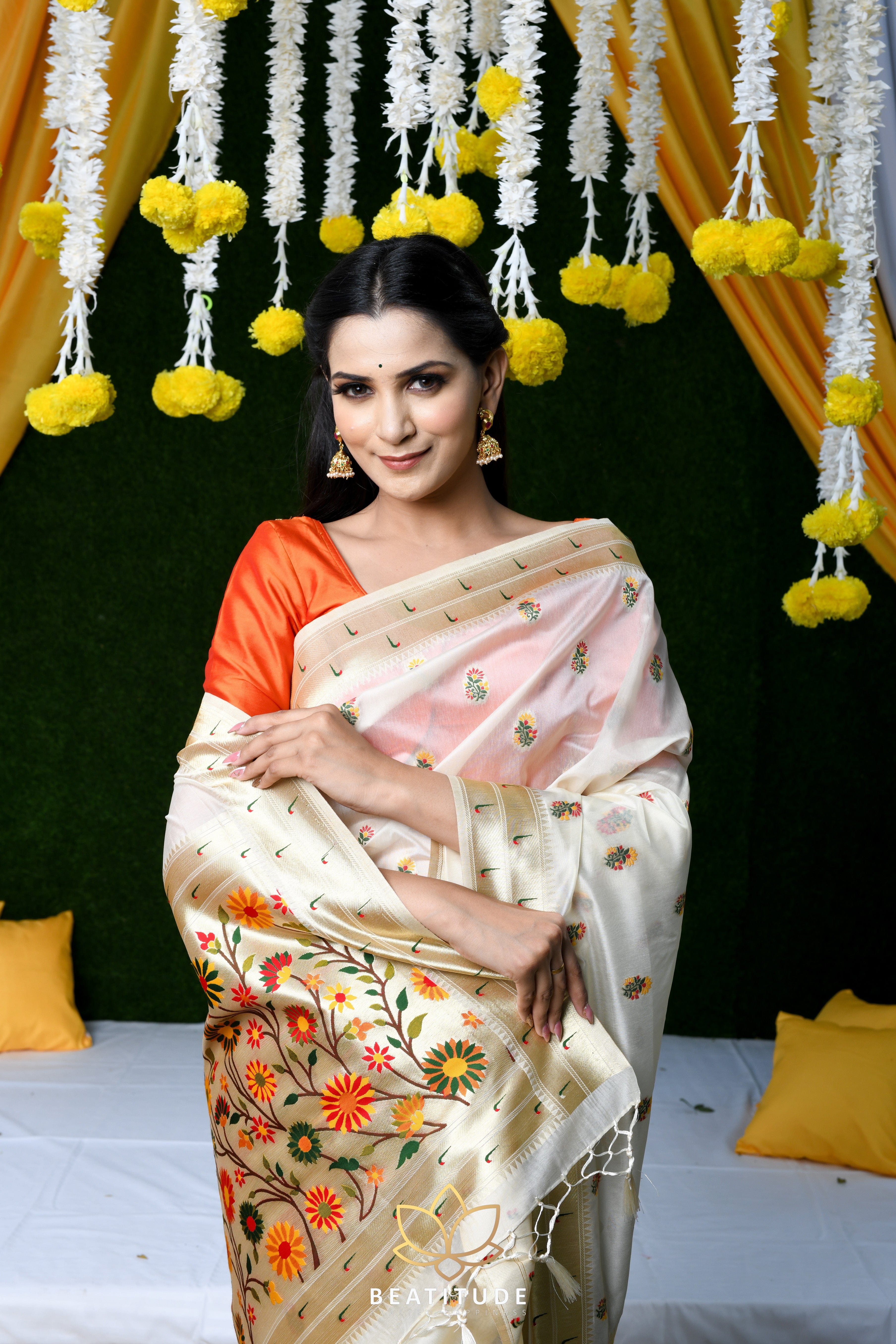 Buy Masaba Ivory Lily Saree with Unstitched Blouse online