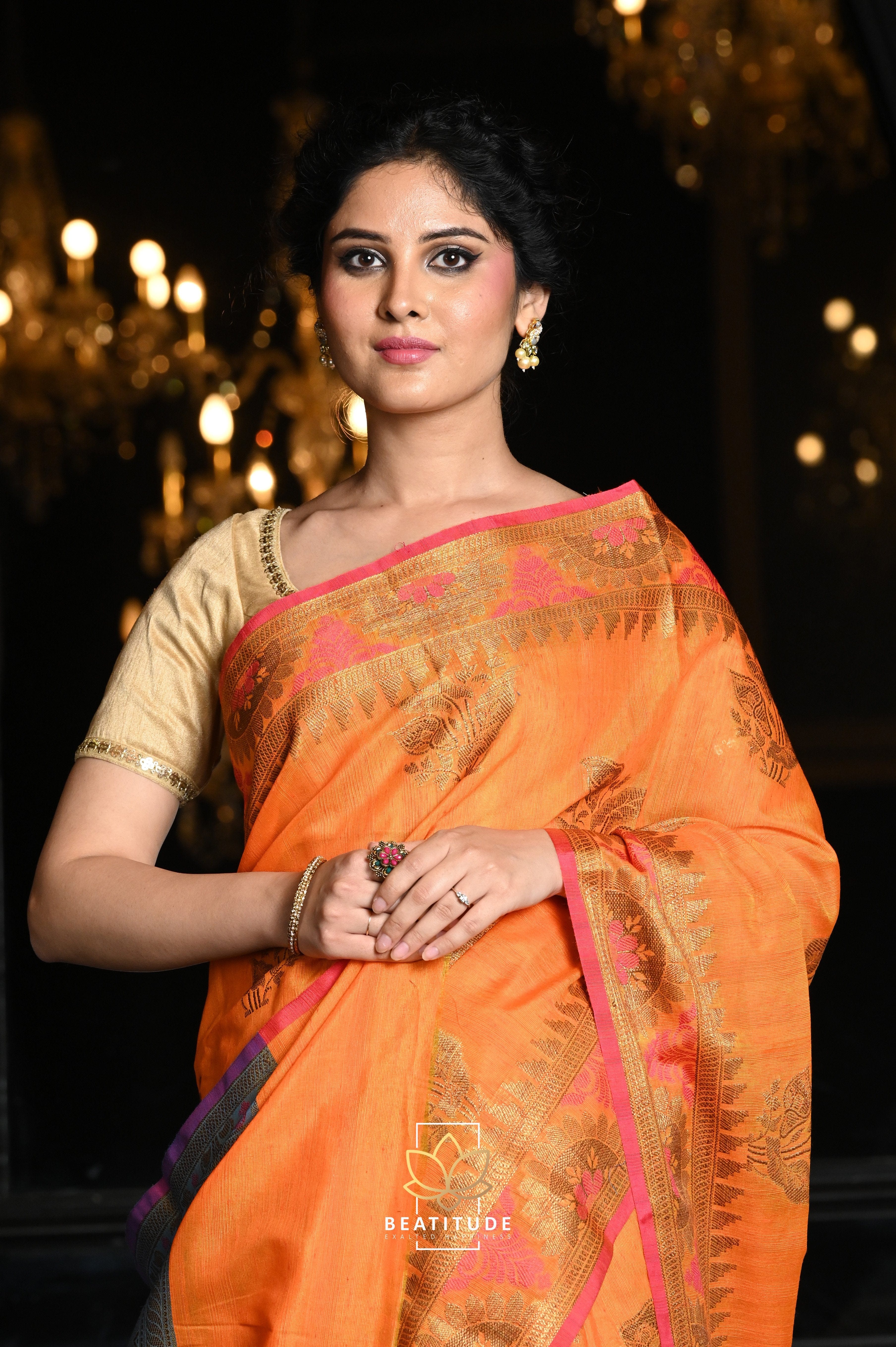 Buy roomie fashion Woven Banarasi Pure Silk Orange Sarees Online @ Best  Price In India | Flipkart.com