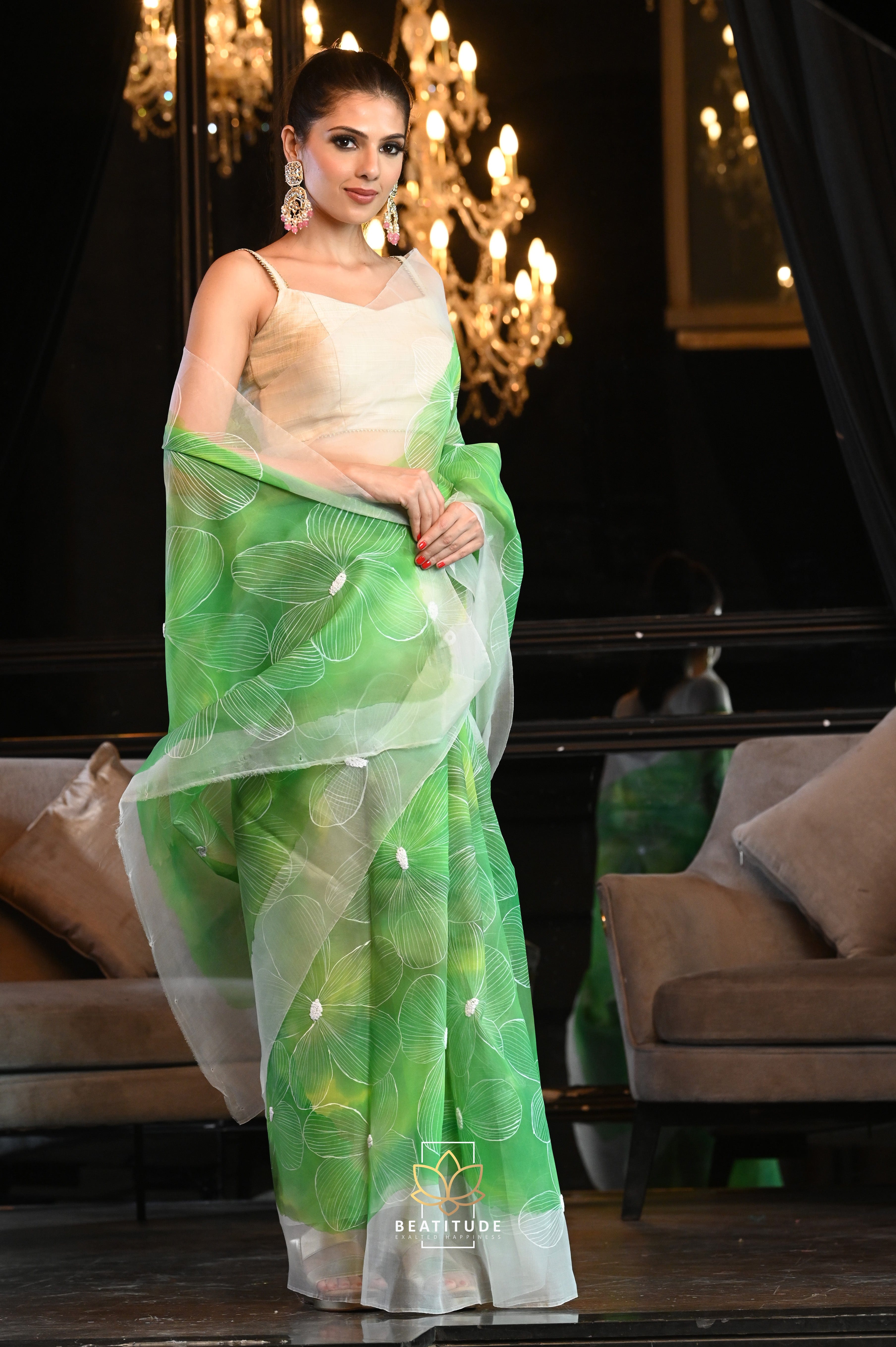 Light Green Organza Saree With Blouse 264877