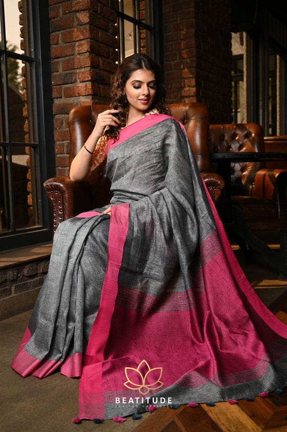 Buy Mul Modal Maroon & Still Grey Saree - Cranberry and Ice – Resham Suti