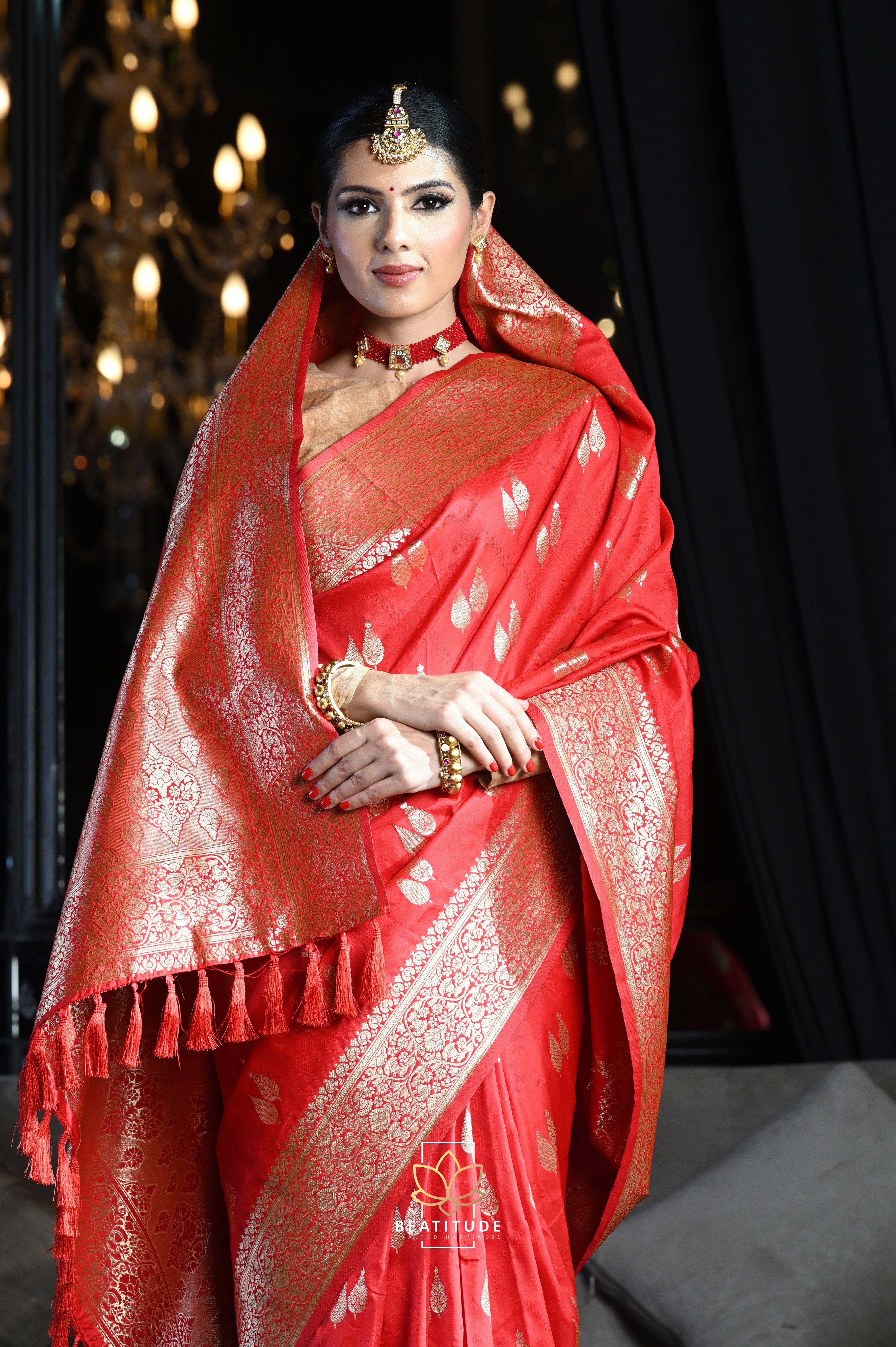 Bright Red Soft Silk Zari Woven Saree