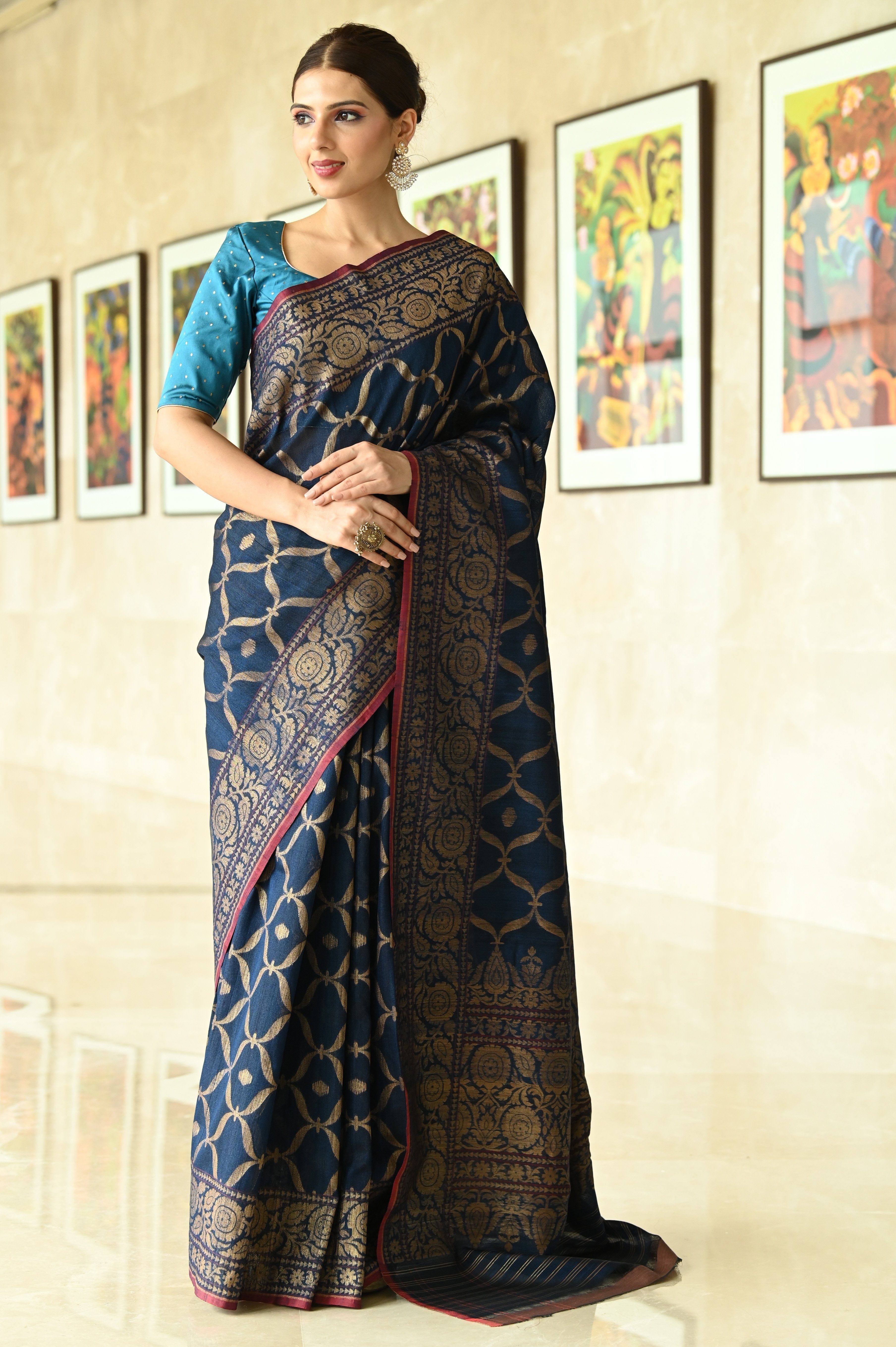 Bhagalpuri tussar cotton saree with stitched blouse – www.vannamayil.com