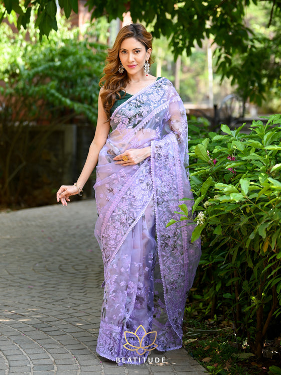 Plain Satin Silk Lavender Color Trendy Ready To Wear Saree – Amrutamfab