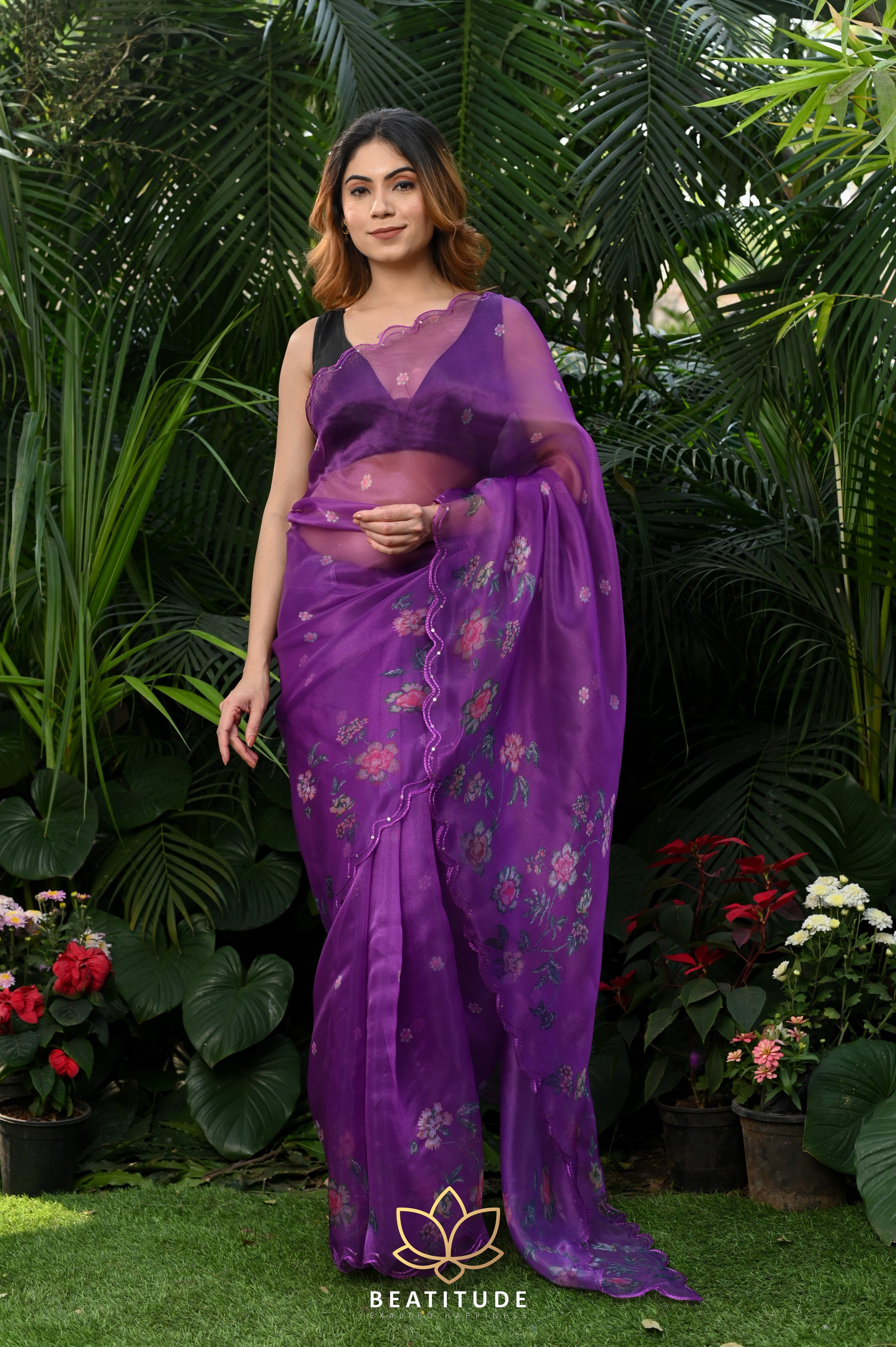 Designer Floral Print Brasso Organza Saree Online| Light Weight Sarees  Online