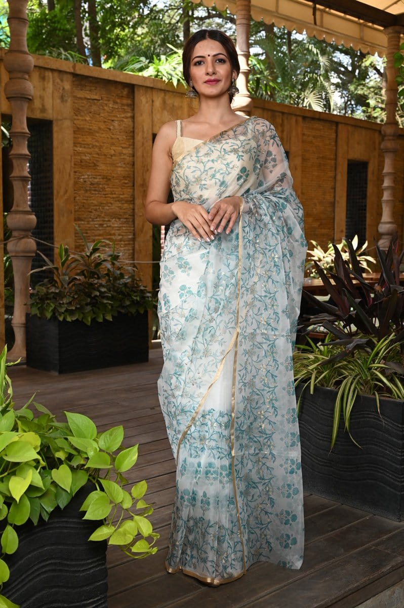 Buy Elegant Organza Sarees Online - Explore Plain Organza Saree Collection  | Soft Silk Saree Selection