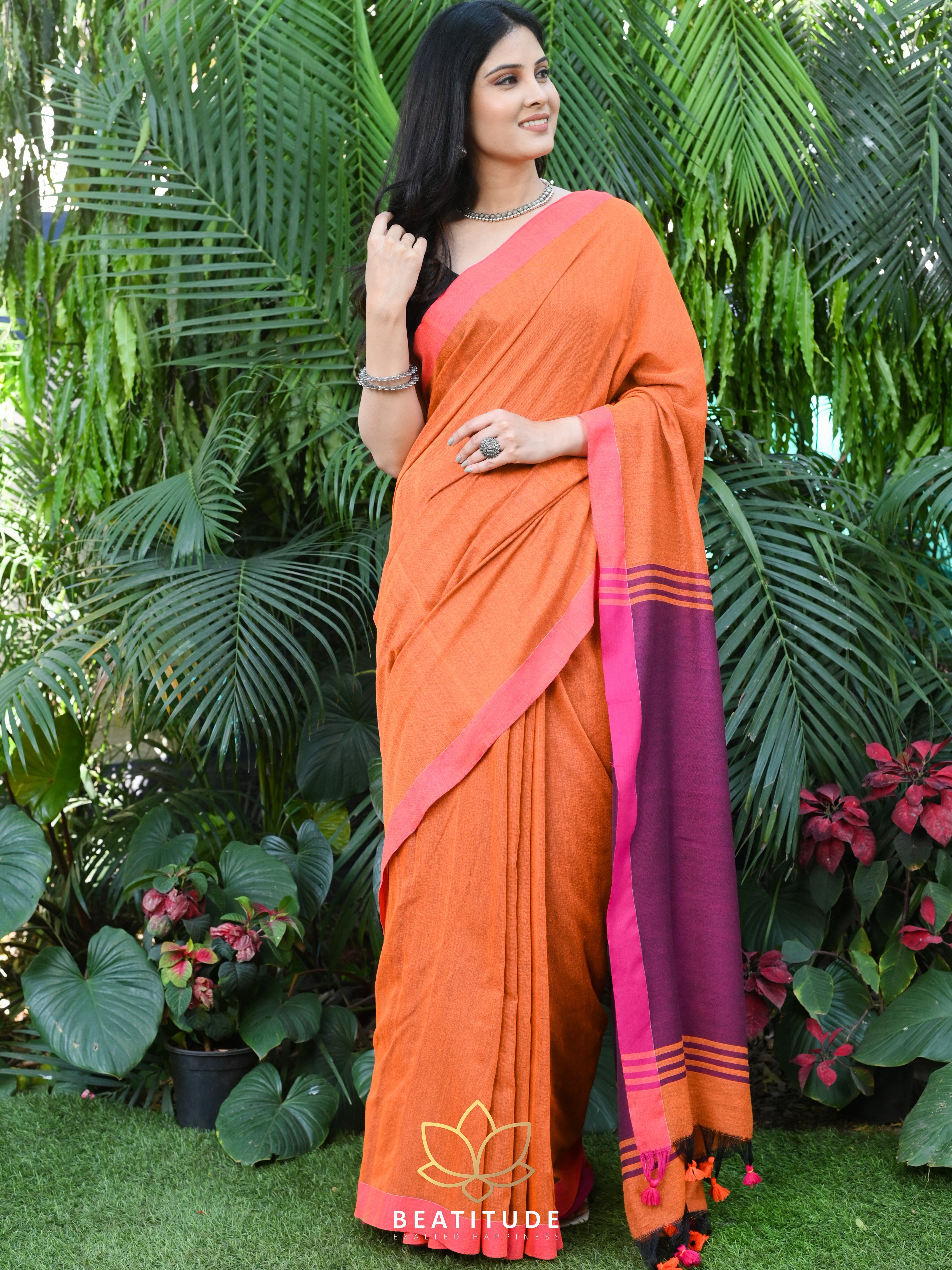 Buy NAMEG ANALYTICS Self Design Handloom Cotton Silk Orange Sarees Online @  Best Price In India | Flipkart.com