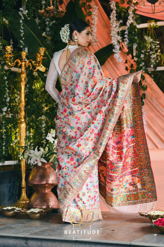 Kashmiri Pashmina Kachi Work Weaving Silk Saree A Premium Multi Colour  Thread & Pure Zari Weaving Work With Rich Pallu for Women - Etsy