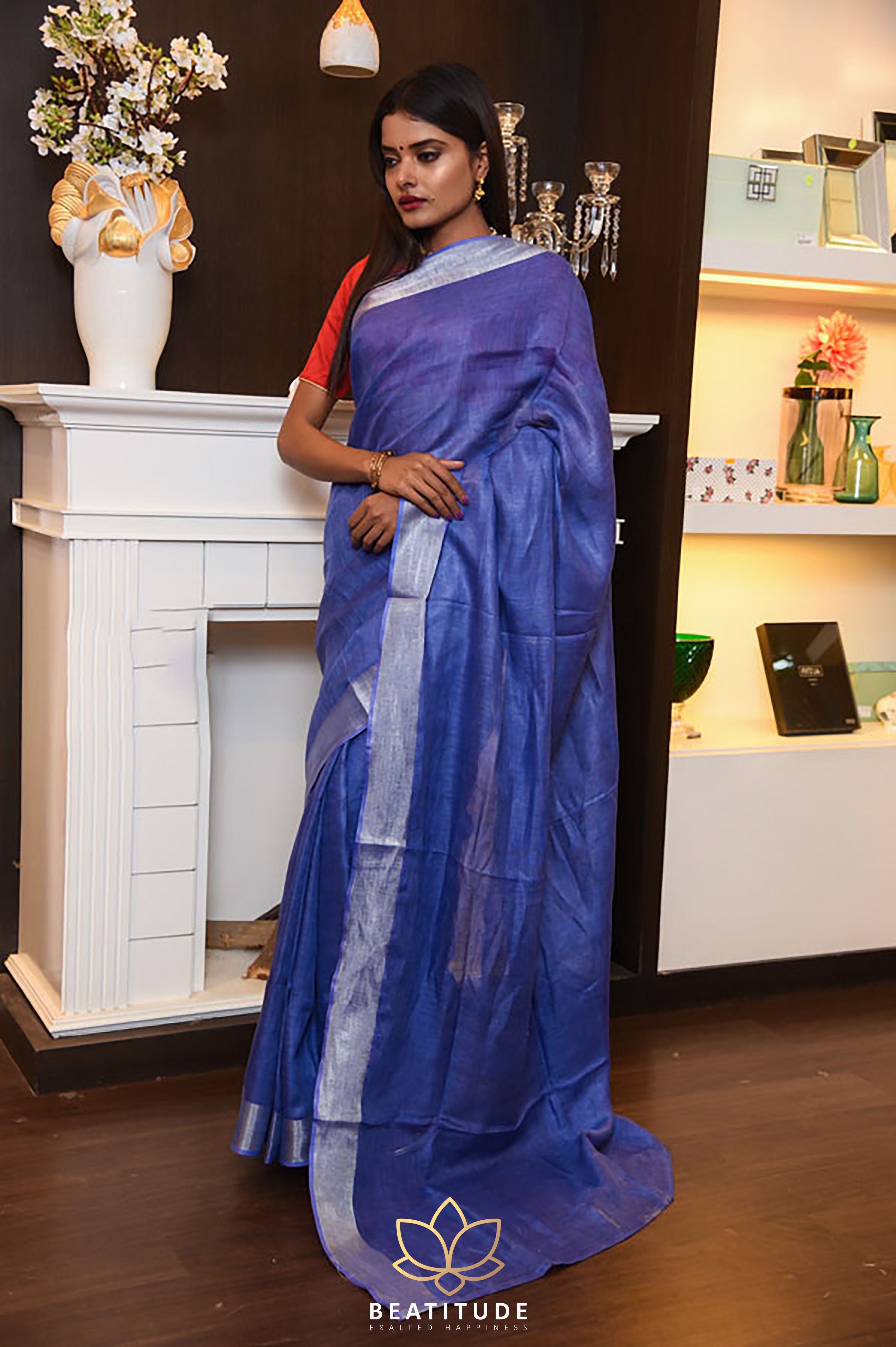 Buy Sky Blue Cotton Linen Saree online-Karagiri – Karagiri Global