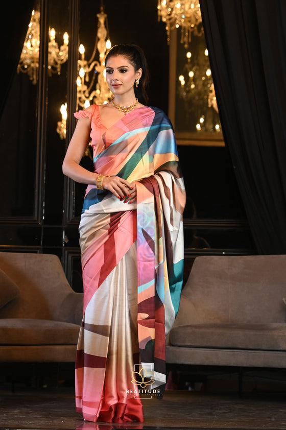 Chihili - MULTI COLOR GEORGETTE SAREE WITH PEARL EMBLISHED BLOUSE