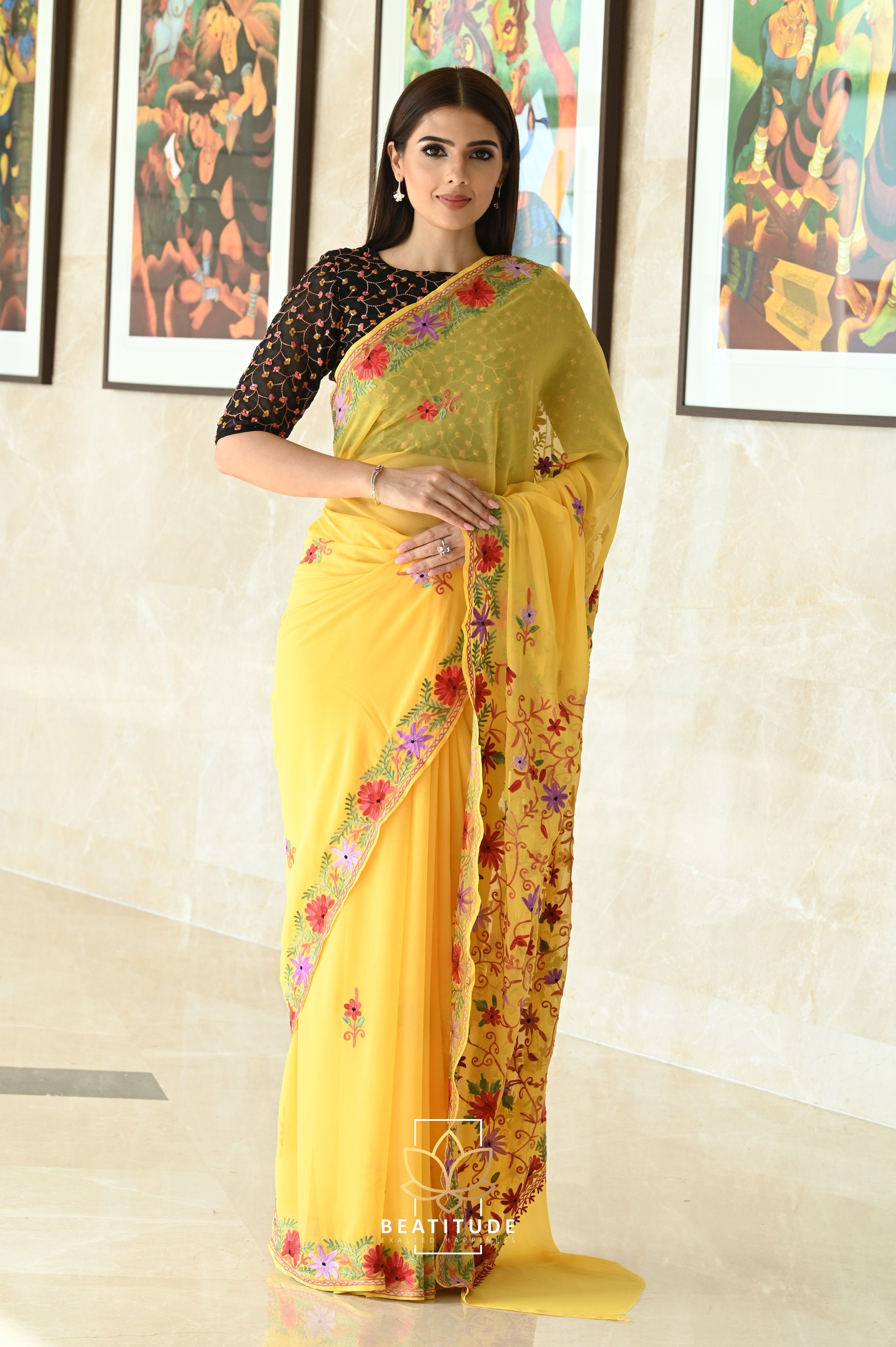 Yellow silk saree with blouse 3404