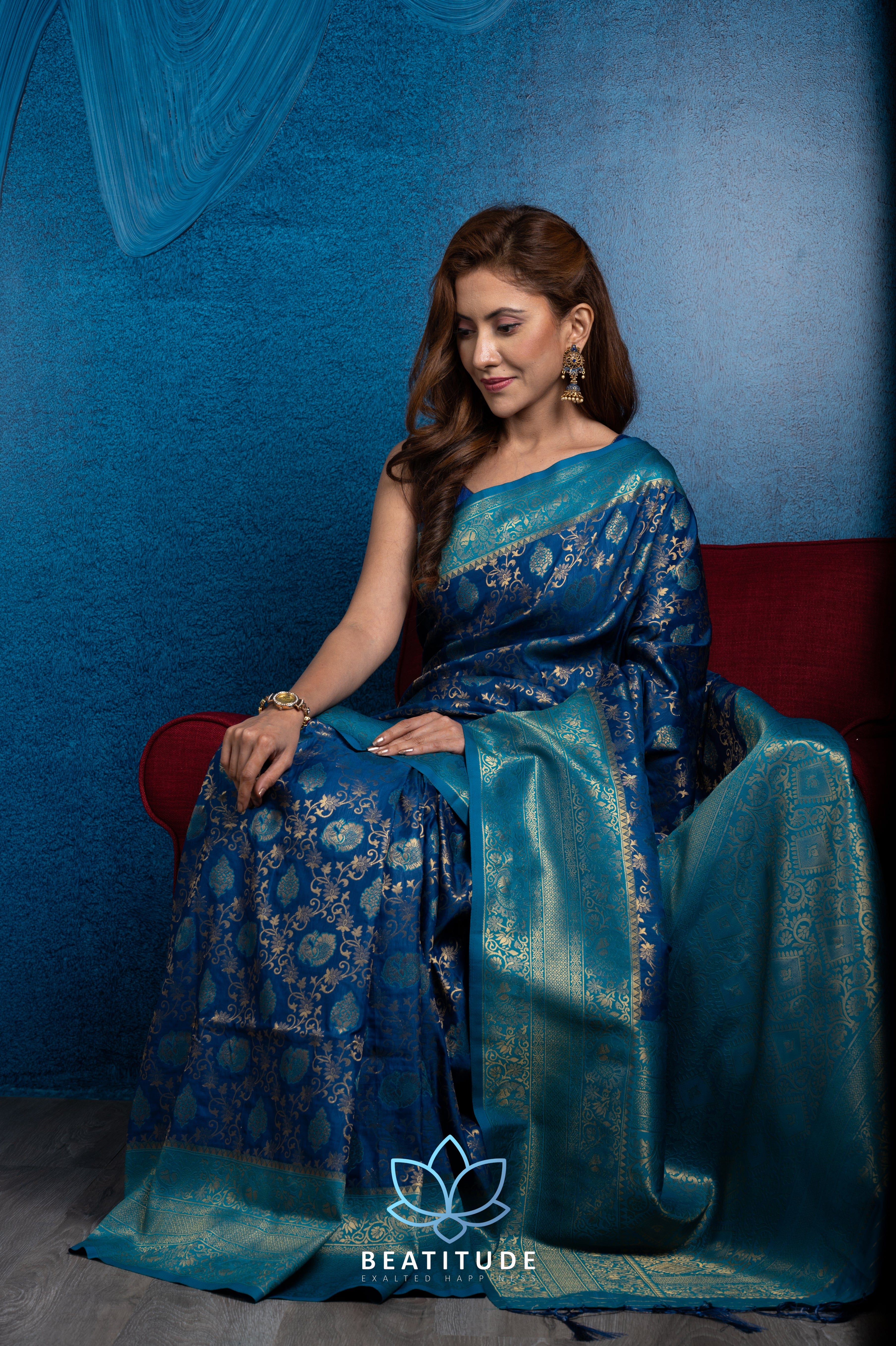 Buy Flosive Solid/Plain Banarasi Pure Silk Blue Sarees Online @ Best Price  In India | Flipkart.com