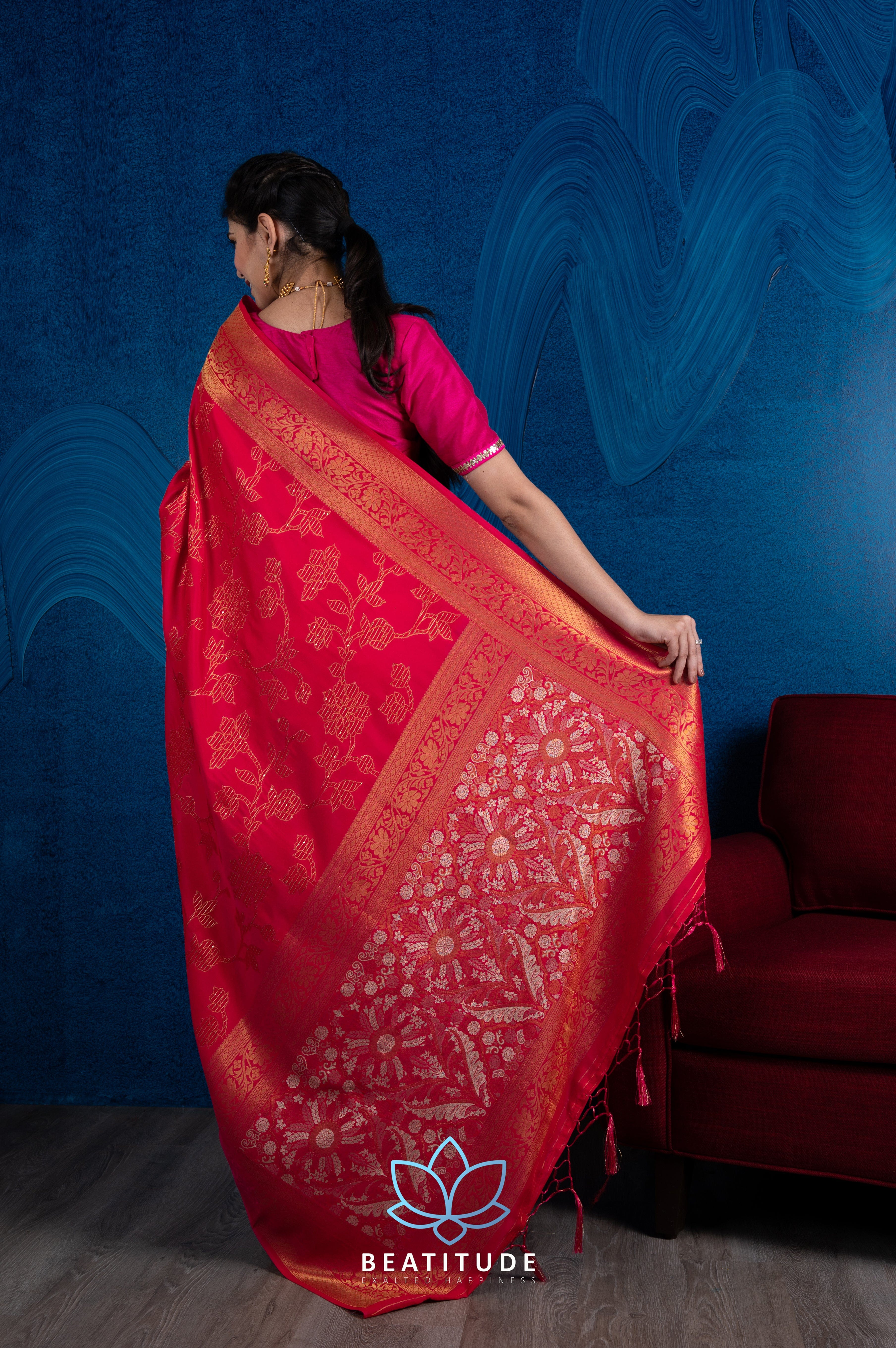 Pink Sequin Woven Banarasi Blended Silk Saree – Beatitude