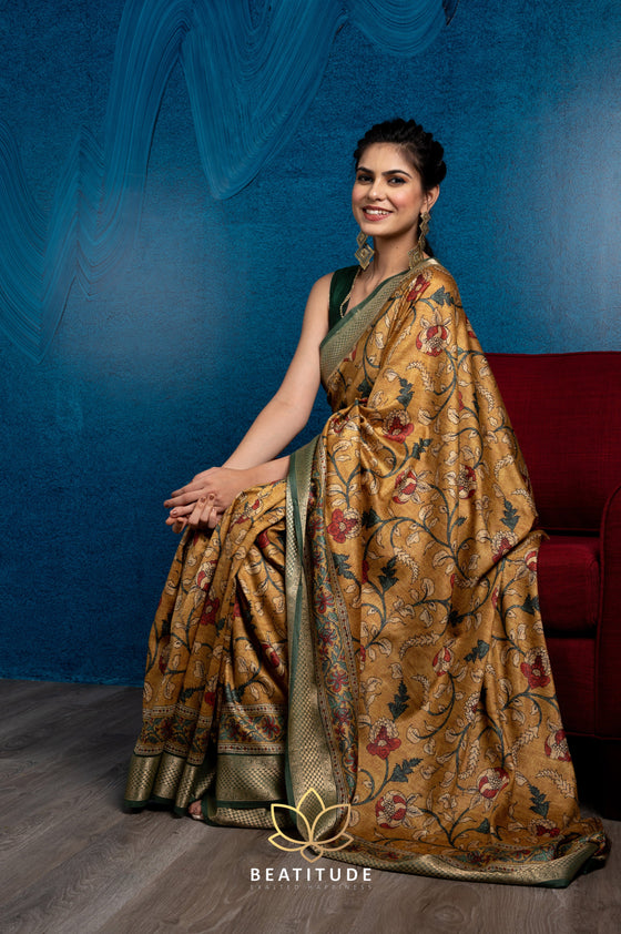 Shop Mint Malai Cotton Saree With Kalamkari Print Online | Me99