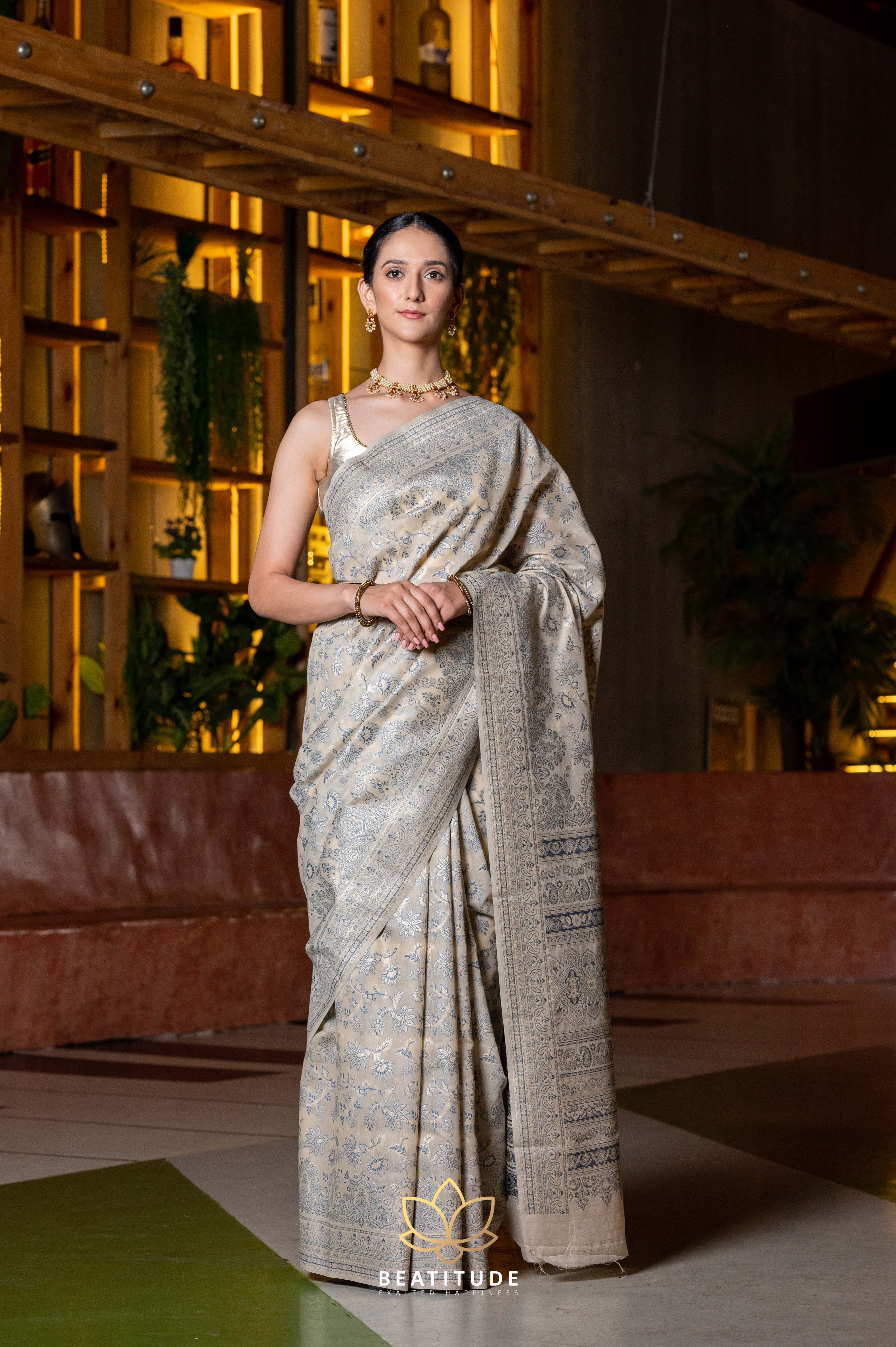 Gajji Silk Saree with Gotta Patti Border and kalamkari Digital Print -