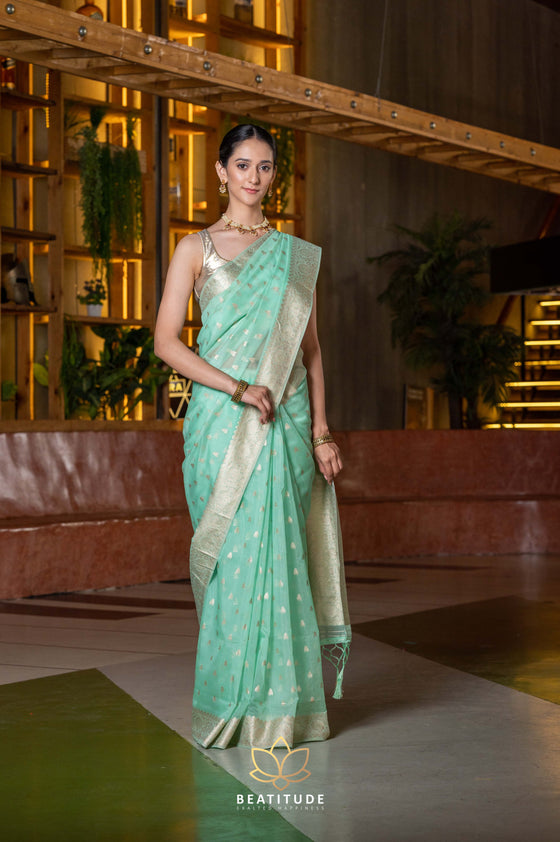 Sea Green Chanderi Saree With Zari Border, 5.40MTR, Packaging Type: Box at  Rs 2499 in Jaipur