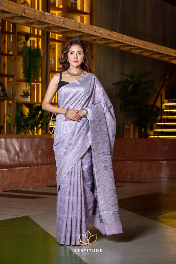 Lavender Satin Silk Saree With Weaving Work – Bahuji - Online Fashion &  Lifestyle Store