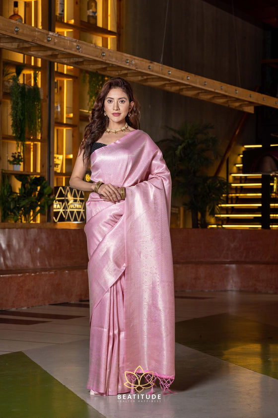 Pastel Pink Simple Kanjivaram Silk Saree– Clio Silks