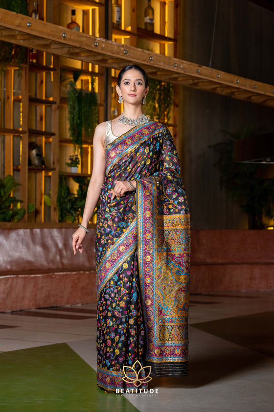 Buy Indian Saree | Off White Kashmiri Weaved Silk Saree At Hatkay