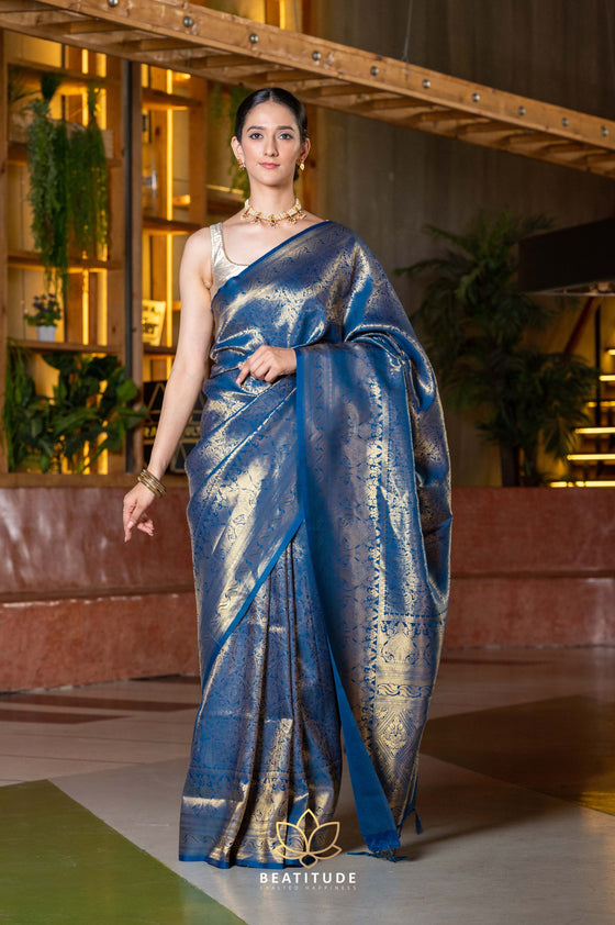 Kanjivaram silk Saree in Navy blue colour 10053 | Navy blue saree, Saree,  Navy blue color