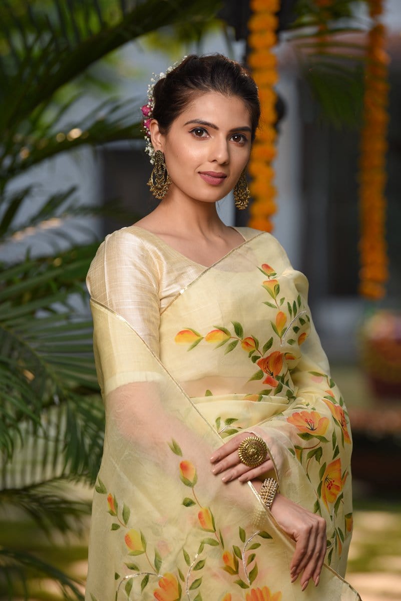 Gorgeous Yellow Color Soft Silk Printed Organza Saree – Organza Mall