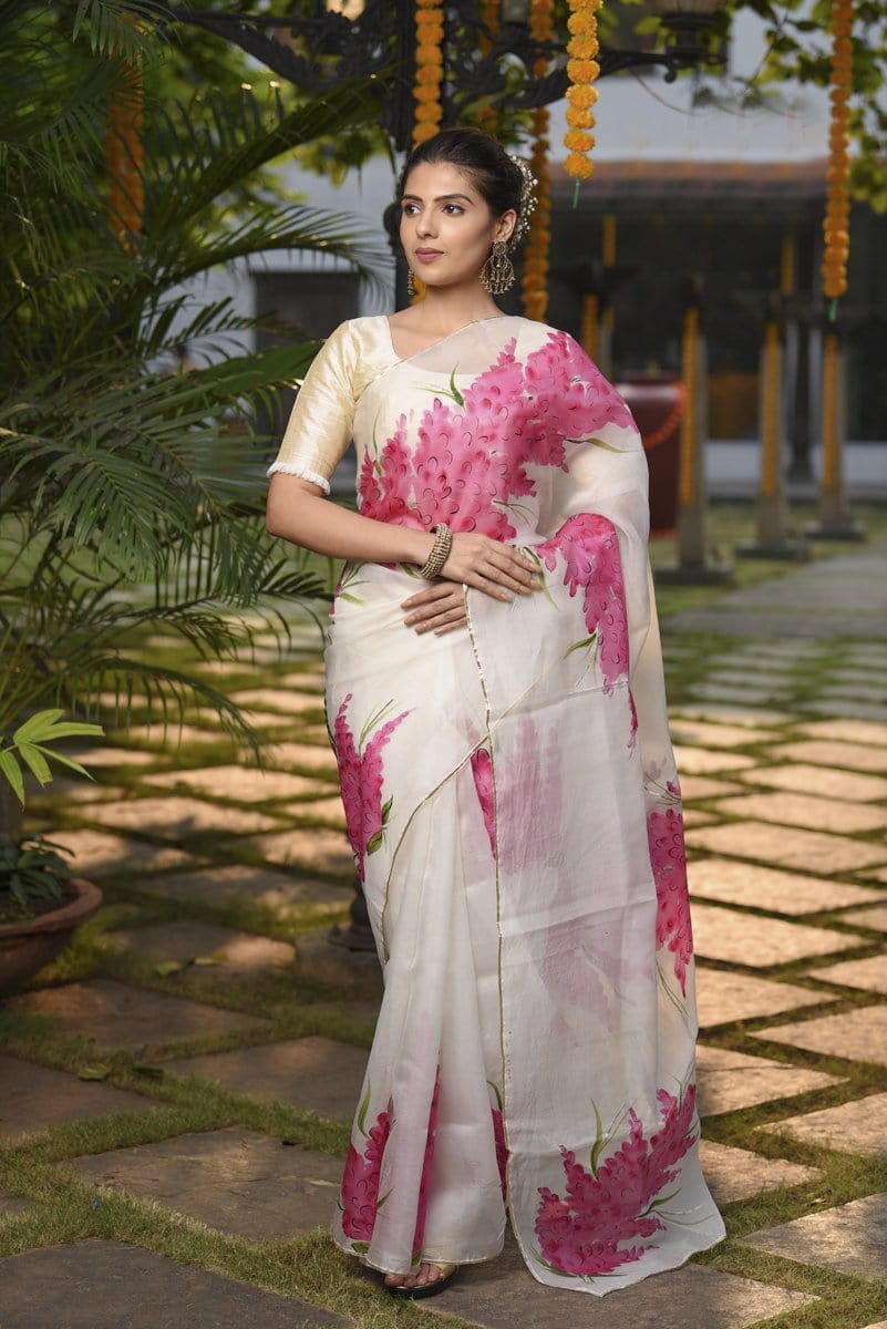 KT DN 266 Pure Bright Organza Silk Designer Bollywood Saree White Color