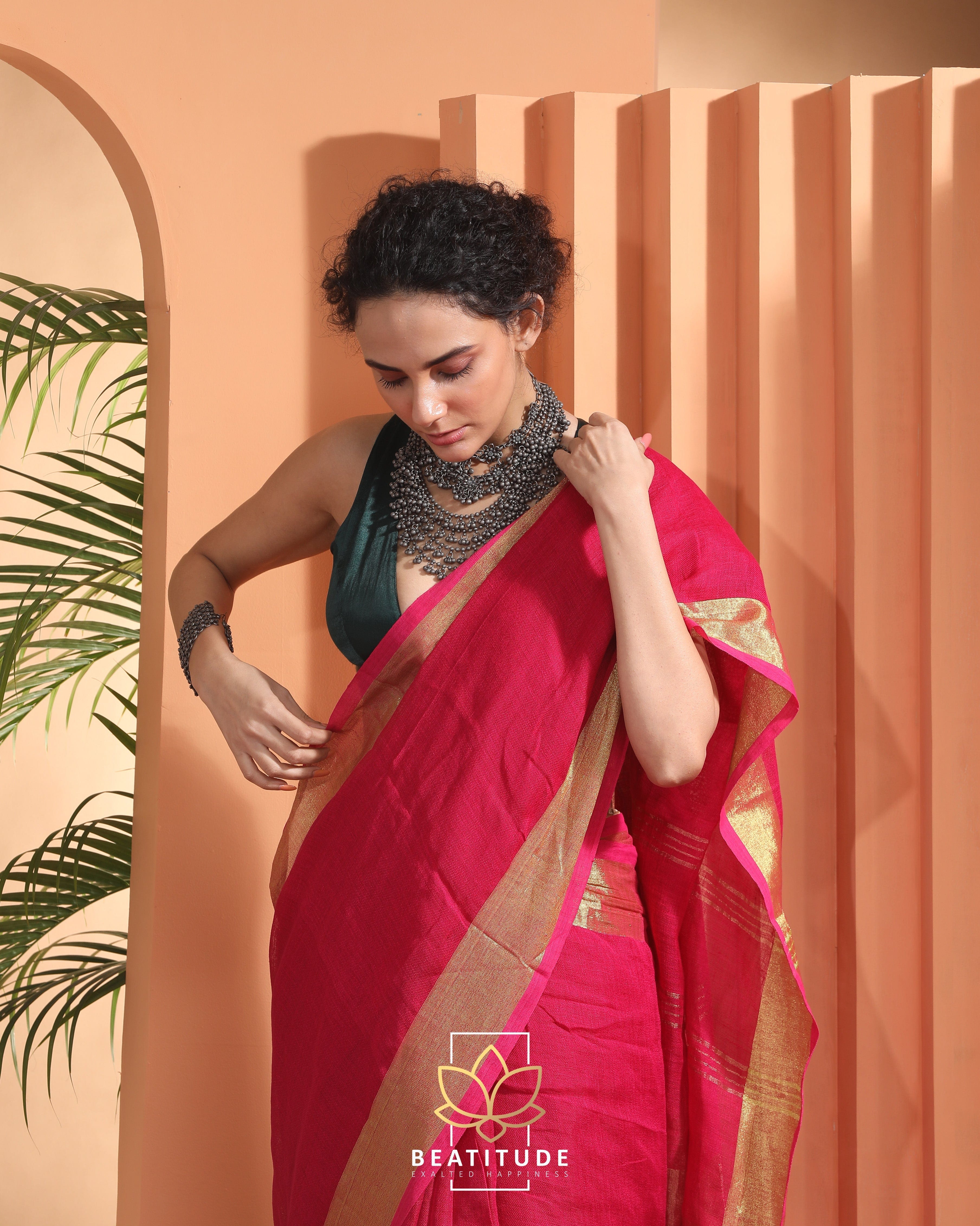 Buy Linen Jamdani Sarees online at InduBindu.com