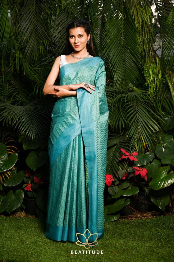 Teal Green Golden Zari Kanjeevaram Silk Saree - House of Vardha