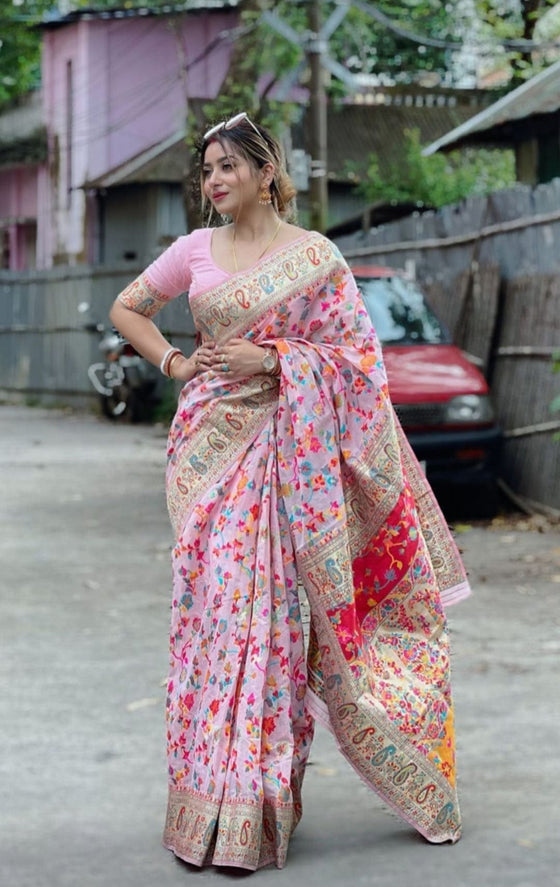 Peachish Kashmiri Weaving Soft Modal Silk Saree – Beatitude